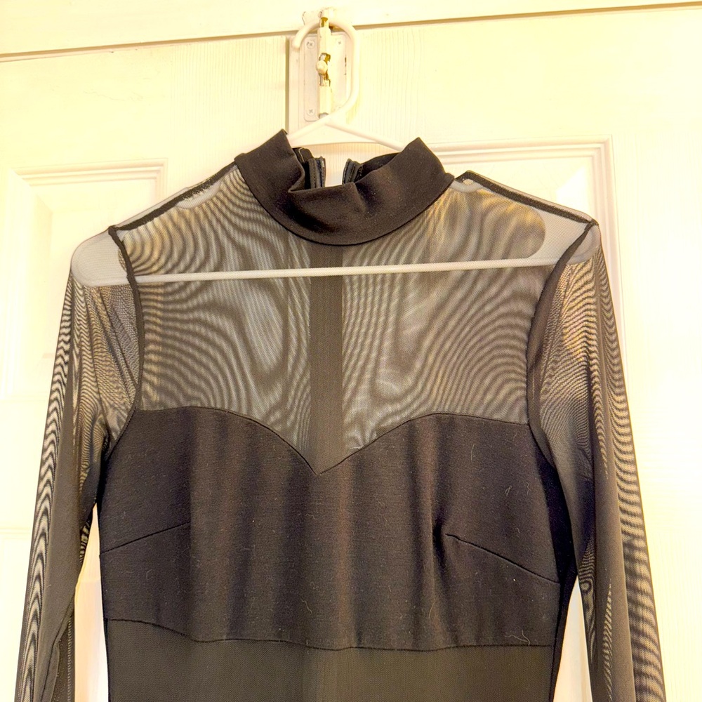 Lulus: Like New - Elegant Black Mesh Sleeve Dress Size Medium - Picture 3 of 3